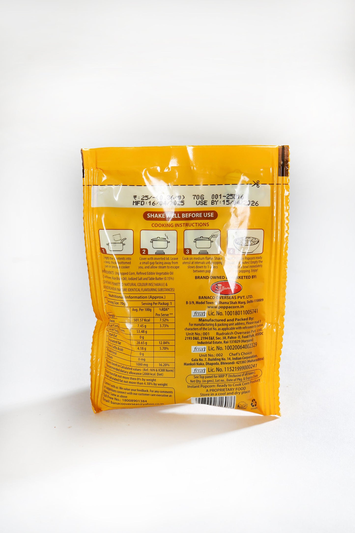 Instant Cooker Popcorn Pouches Buttery , 35g(per piece)X20=700g