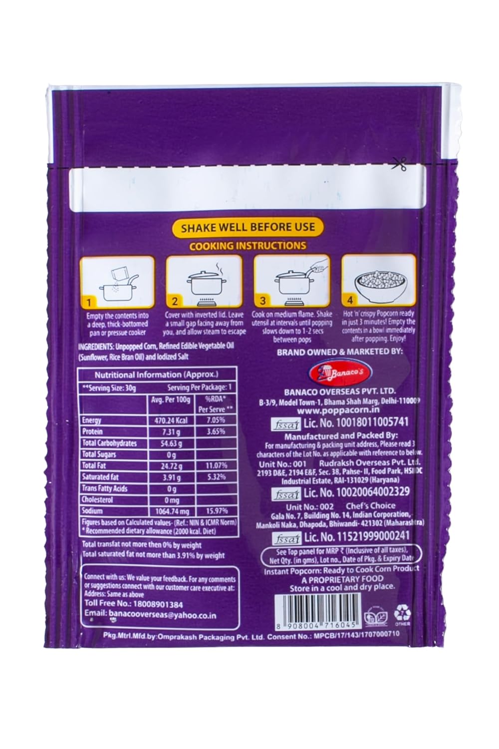 Instant Popcorn pouches naturally salted , 35g X 20 = 700g